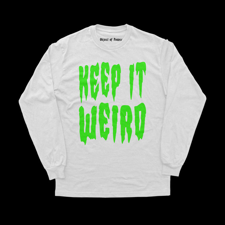 Object of Power nerdy gamer anime tabletop roleplaying Long Sleeve Tee Keep It Weird Long Sleeve Tee Front Print / White / S