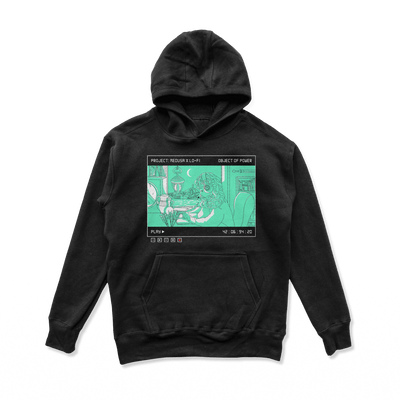 Object of Power nerdy gamer anime tabletop roleplaying Hoodie Medusa X Lo-Fi Hoodie Chest Print / Black / S