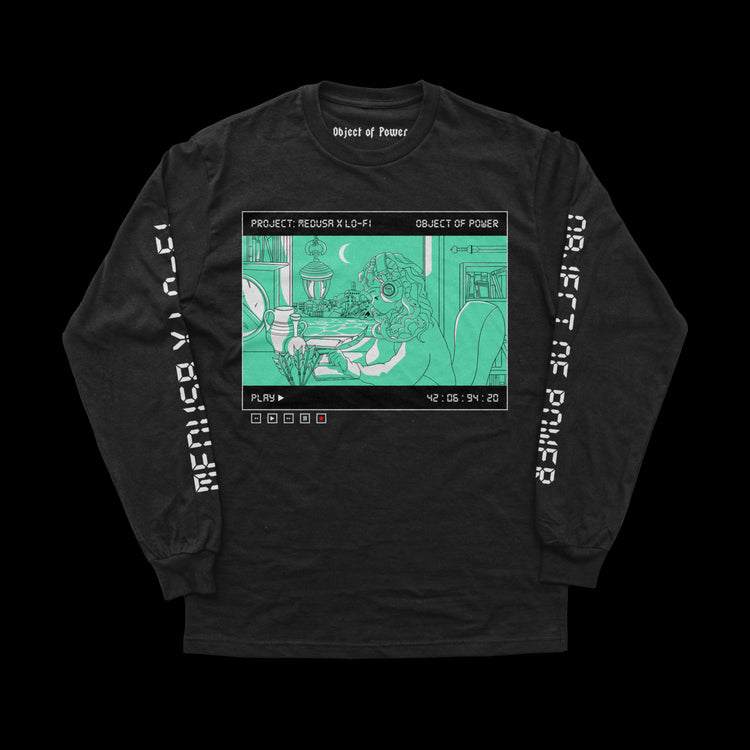 Object of Power nerdy gamer anime tabletop roleplaying Long Sleeve Tee Medusa X Lo-Fi Long Sleeve Tee Front & Sleeve Prints / Black / XS