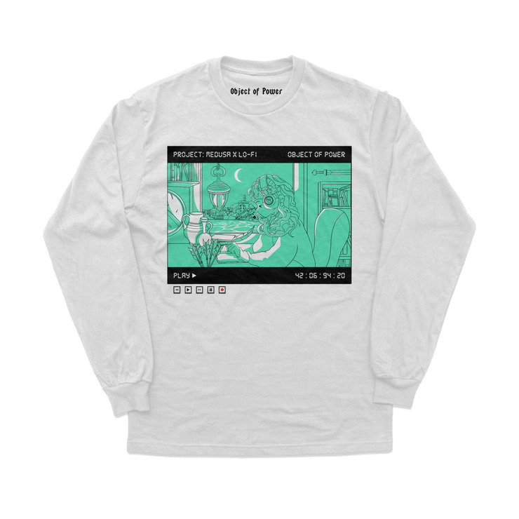 Object of Power nerdy gamer anime tabletop roleplaying Long Sleeve Tee Medusa X Lo-Fi Long Sleeve Tee Front Print / White / XS