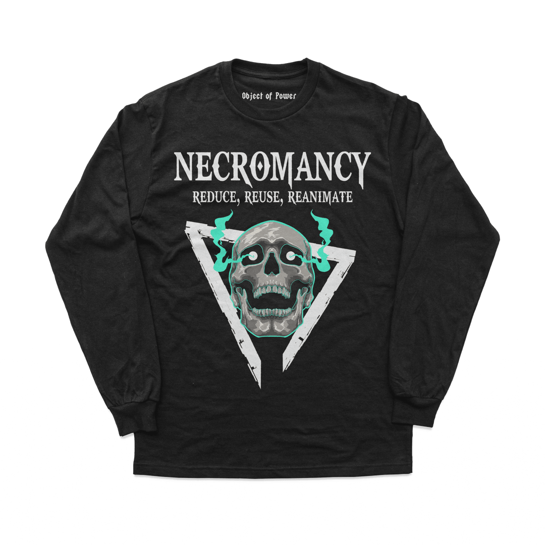Object of Power nerdy gamer anime tabletop roleplaying Long Sleeve Tee Necromantic Environmentalism Long Sleeve Tee Front Prints / Black / XS