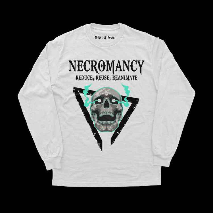 Object of Power nerdy gamer anime tabletop roleplaying Long Sleeve Tee Necromantic Environmentalism Long Sleeve Tee Front Prints / White / XS