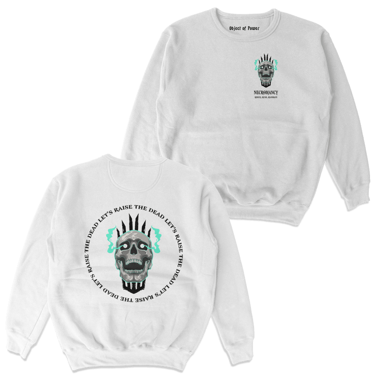 Object of Power nerdy gamer anime tabletop roleplaying Sweatshirt Necromantic Environmentalism Sweatshirt Chest & Back Prints / White / S