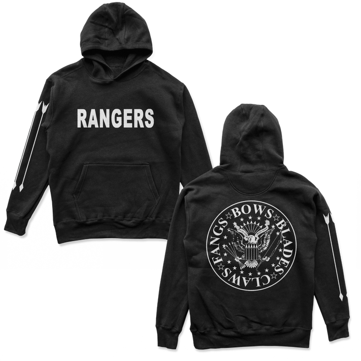 Object of Power nerdy gamer anime tabletop roleplaying Hoodie Rangers Rock Band Hoodie Chest, Back, & Sleeve Prints / Black / S