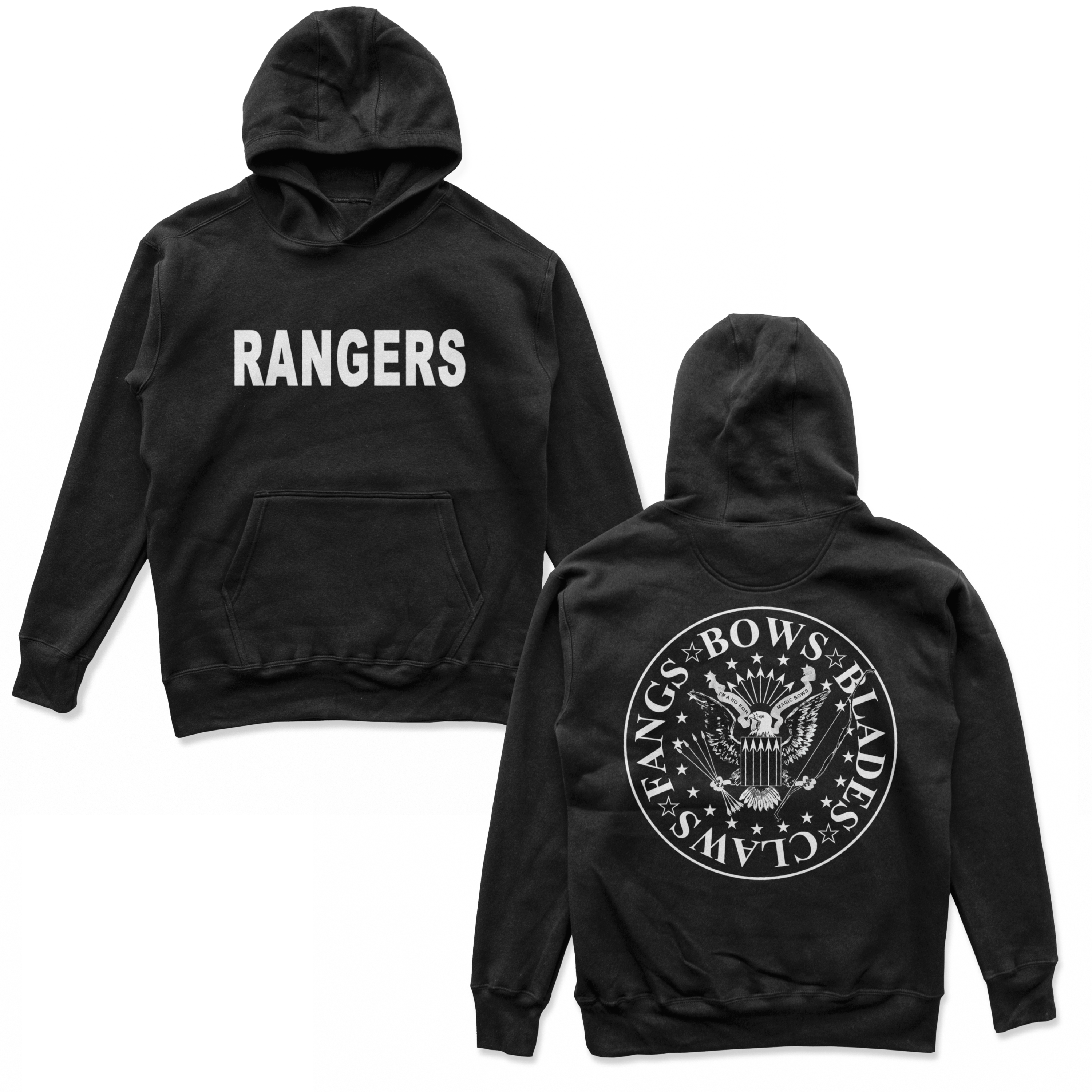 Object of Power nerdy gamer anime tabletop roleplaying Hoodie Rangers Rock Band Hoodie Chest & Back Prints / Black / S
