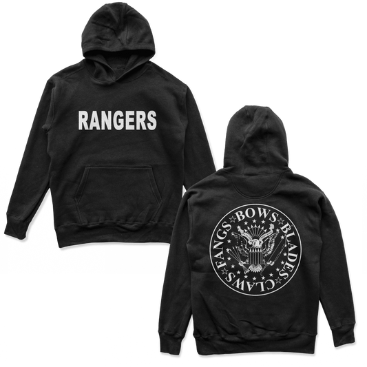 Object of Power nerdy gamer anime tabletop roleplaying Hoodie Rangers Rock Band Hoodie Chest & Back Prints / Black / S