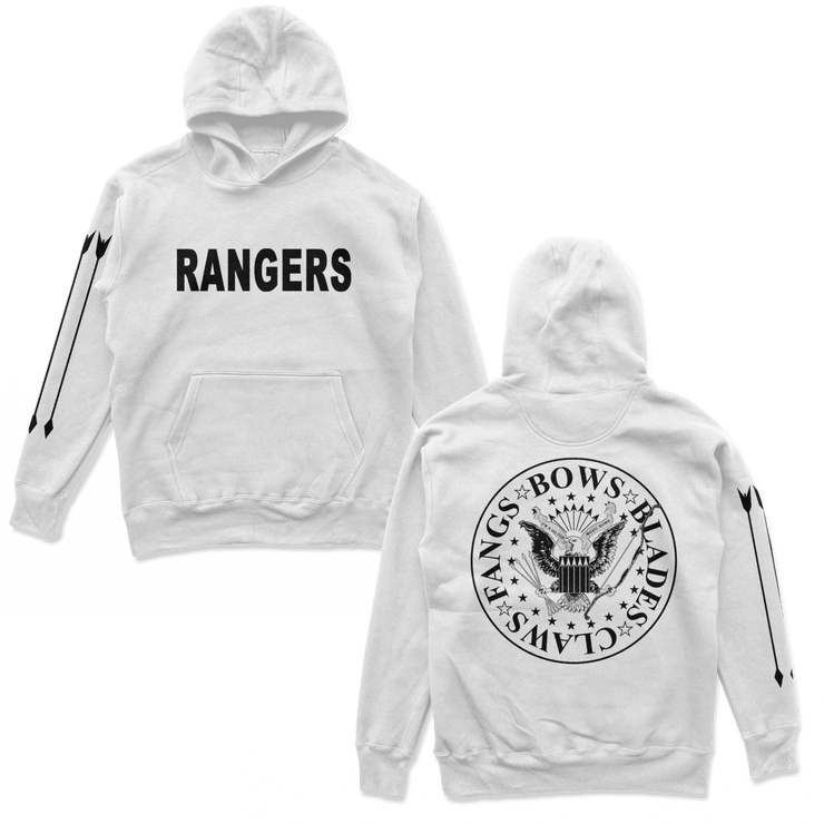 Object of Power nerdy gamer anime tabletop roleplaying Hoodie Rangers Rock Band Hoodie Chest, Back, & Sleeve Prints / White / S