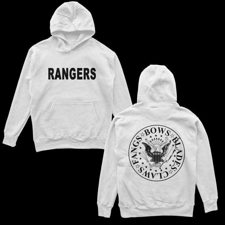 Object of Power nerdy gamer anime tabletop roleplaying Hoodie Rangers Rock Band Hoodie Chest & Back Prints / White / S