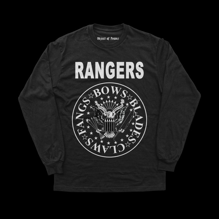 Object of Power nerdy gamer anime tabletop roleplaying Long Sleeve Tee Rangers Rock Band Long Sleeve Tee Front Print / Black / XS