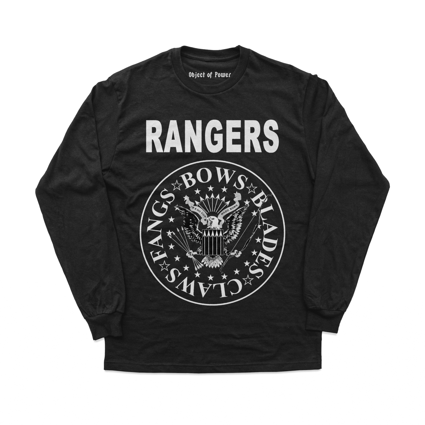 Object of Power nerdy gamer anime tabletop roleplaying Long Sleeve Tee Rangers Rock Band Long Sleeve Tee Front Print / Black / XS