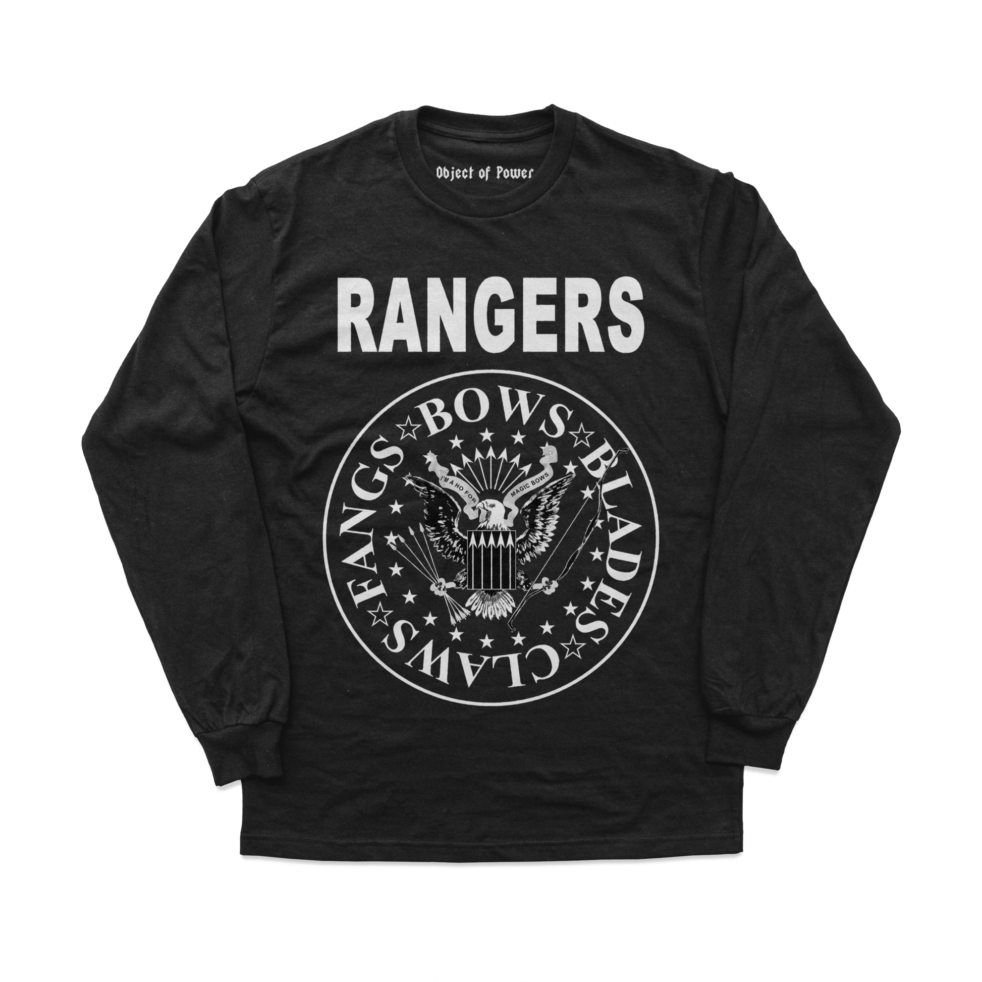 Object of Power nerdy gamer anime tabletop roleplaying Long Sleeve Tee Rangers Rock Band Long Sleeve Tee Front Print / Black / XS