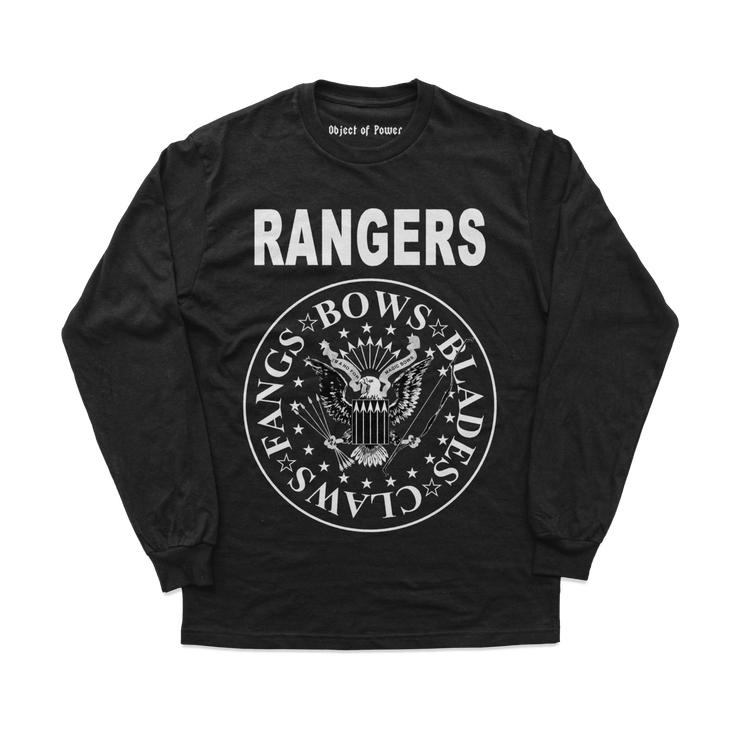 Object of Power nerdy gamer anime tabletop roleplaying Long Sleeve Tee Rangers Rock Band Long Sleeve Tee Front Print / Black / XS