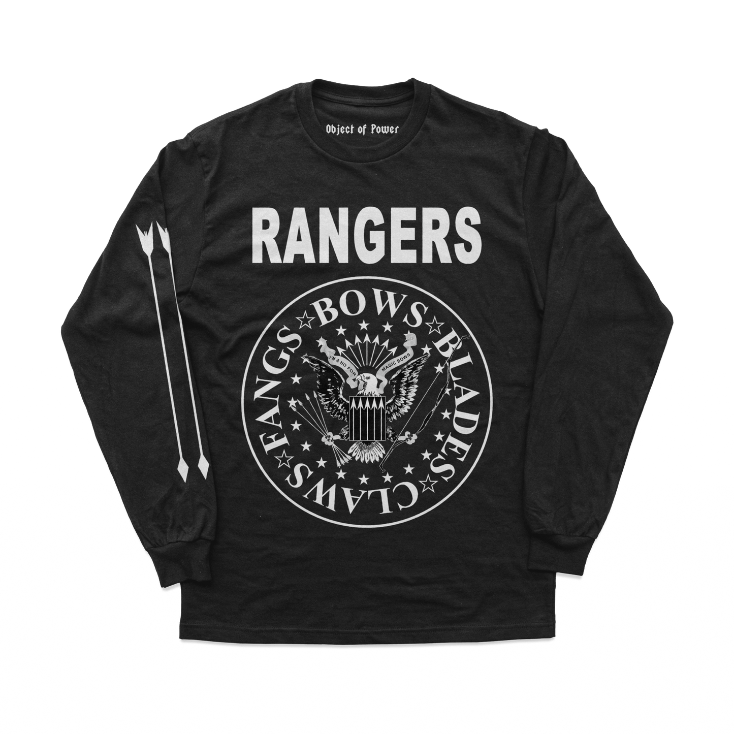 Object of Power nerdy gamer anime tabletop roleplaying Long Sleeve Tee Rangers Rock Band Long Sleeve Tee Front & Sleeve Prints / Black / XS