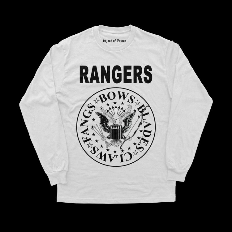 Object of Power nerdy gamer anime tabletop roleplaying Long Sleeve Tee Rangers Rock Band Long Sleeve Tee Front Print / White / XS