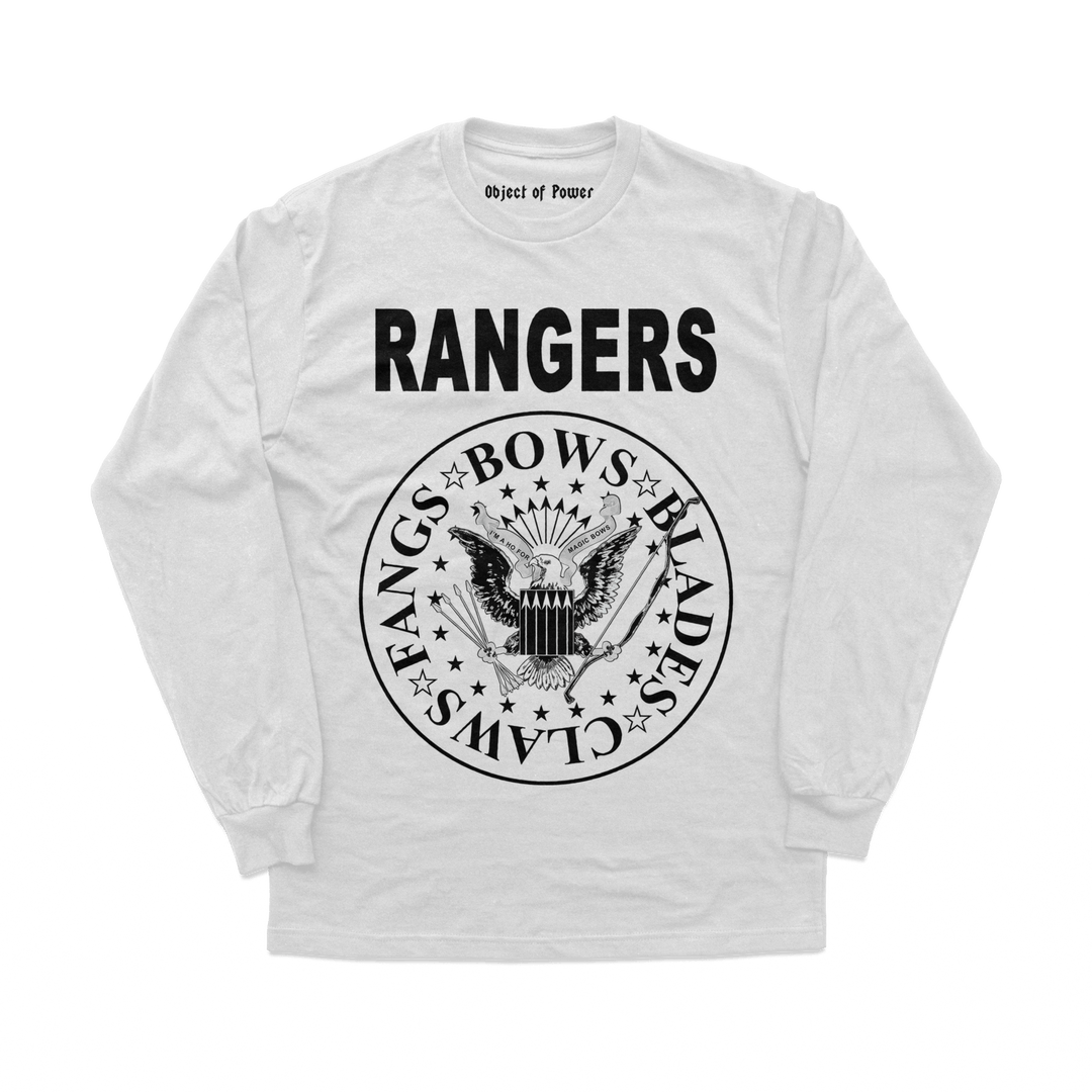 Object of Power nerdy gamer anime tabletop roleplaying Long Sleeve Tee Rangers Rock Band Long Sleeve Tee Front Print / White / XS