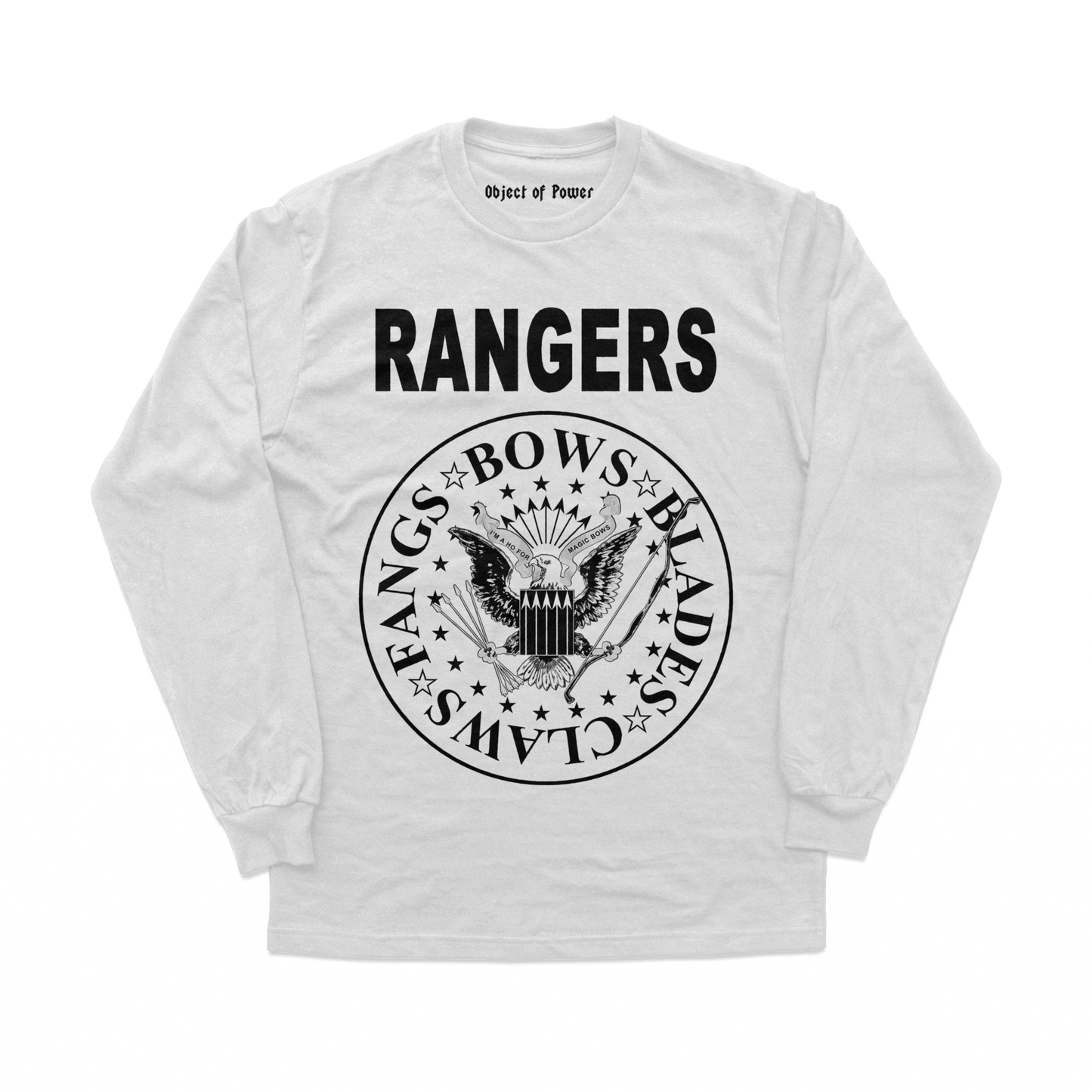 Object of Power nerdy gamer anime tabletop roleplaying Long Sleeve Tee Rangers Rock Band Long Sleeve Tee Front Print / White / XS