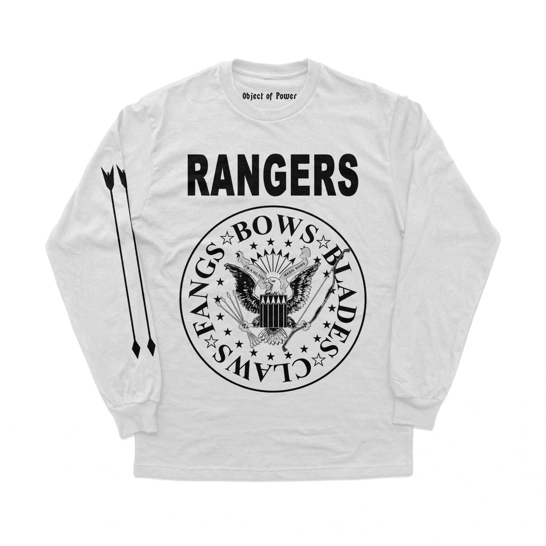 Object of Power nerdy gamer anime tabletop roleplaying Long Sleeve Tee Rangers Rock Band Long Sleeve Tee Front & Sleeve Prints / White / XS