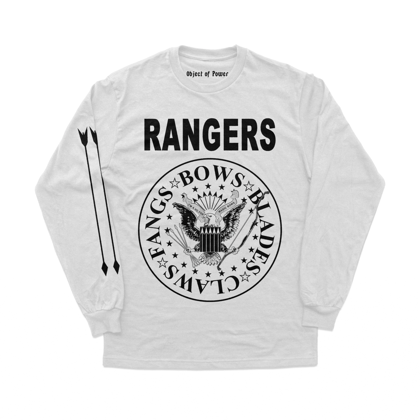 Object of Power nerdy gamer anime tabletop roleplaying Long Sleeve Tee Rangers Rock Band Long Sleeve Tee Front & Sleeve Prints / White / XS