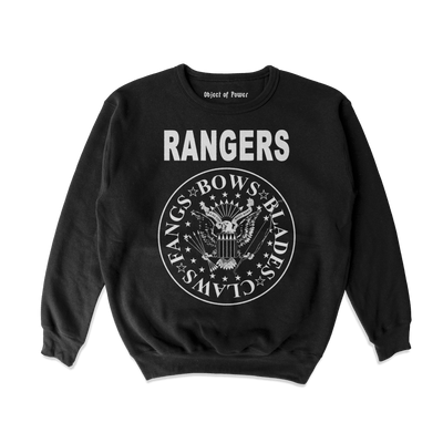 Object of Power nerdy gamer anime tabletop roleplaying Sweatshirt Rangers Rock Band Sweatshirt Front Print / Black / S