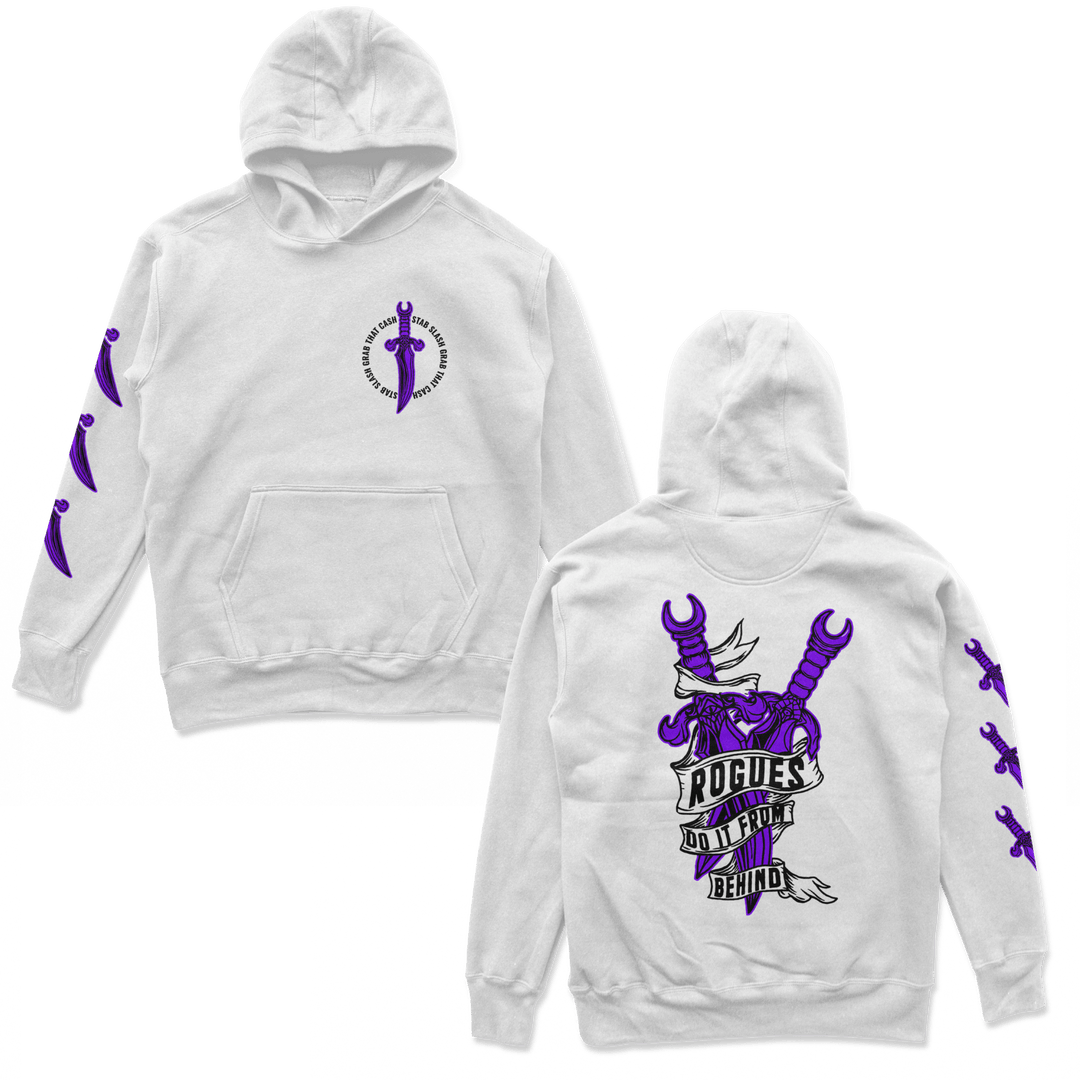 Object of Power nerdy gamer anime tabletop roleplaying Hoodie Rogue's Dagger Hoodie Chest, Back, & Sleeve Prints / White / S
