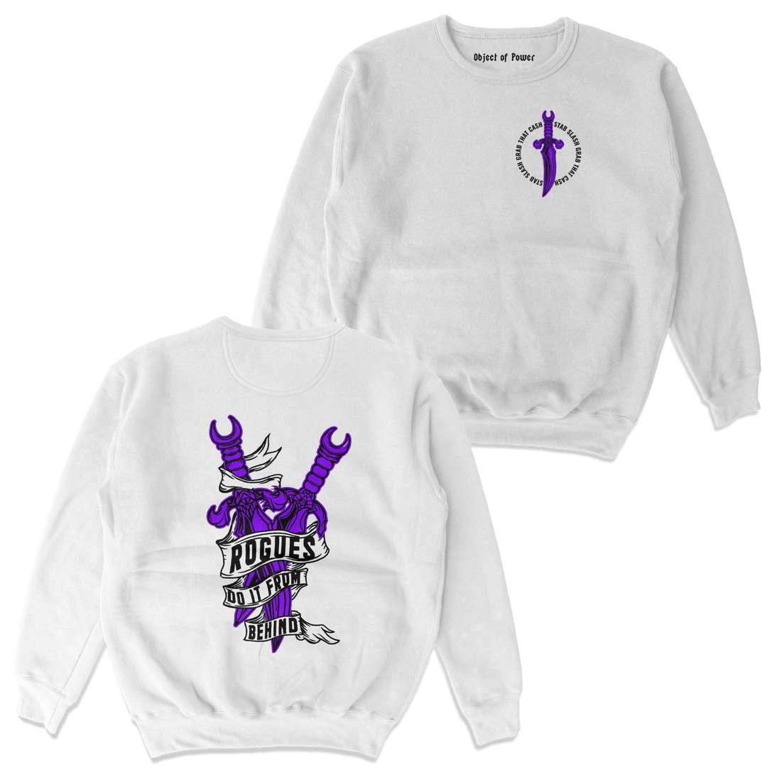 Object of Power nerdy gamer anime tabletop roleplaying Sweatshirt Rogue's Dagger Sweatshirt Chest & Back Prints / White / S