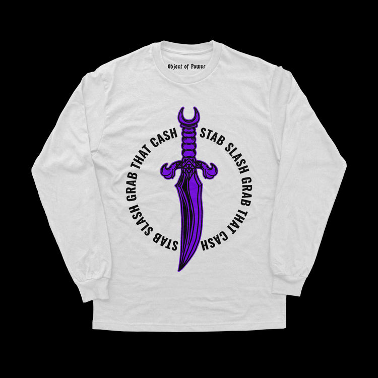 Object of Power nerdy gamer anime tabletop roleplaying Long Sleeve Tee Rogue's Dagger Long Sleeve Tee Front Print / White / XS