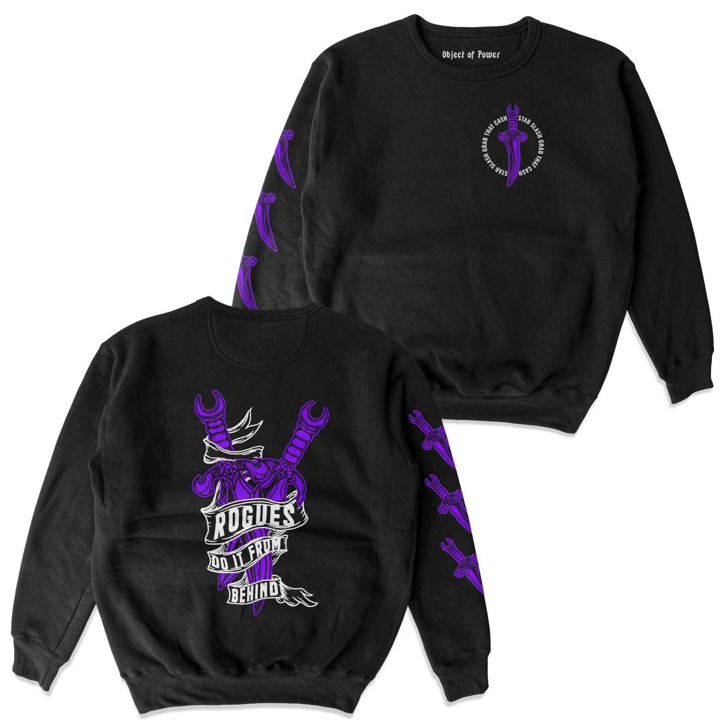 Object of Power nerdy gamer anime tabletop roleplaying Sweatshirt Rogue's Dagger Sweatshirt Chest, Back, & Sleeve Prints / Black / S